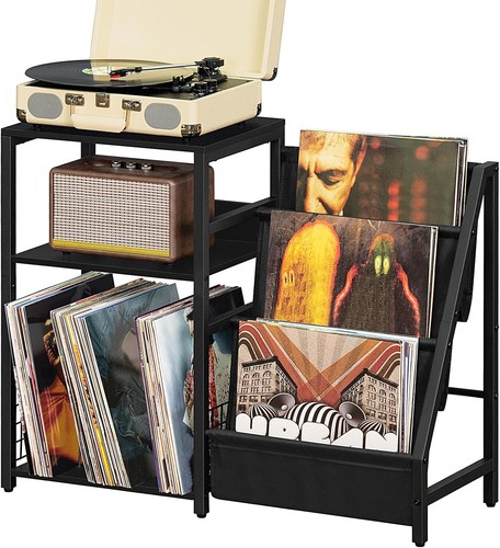 Black end table record - black,